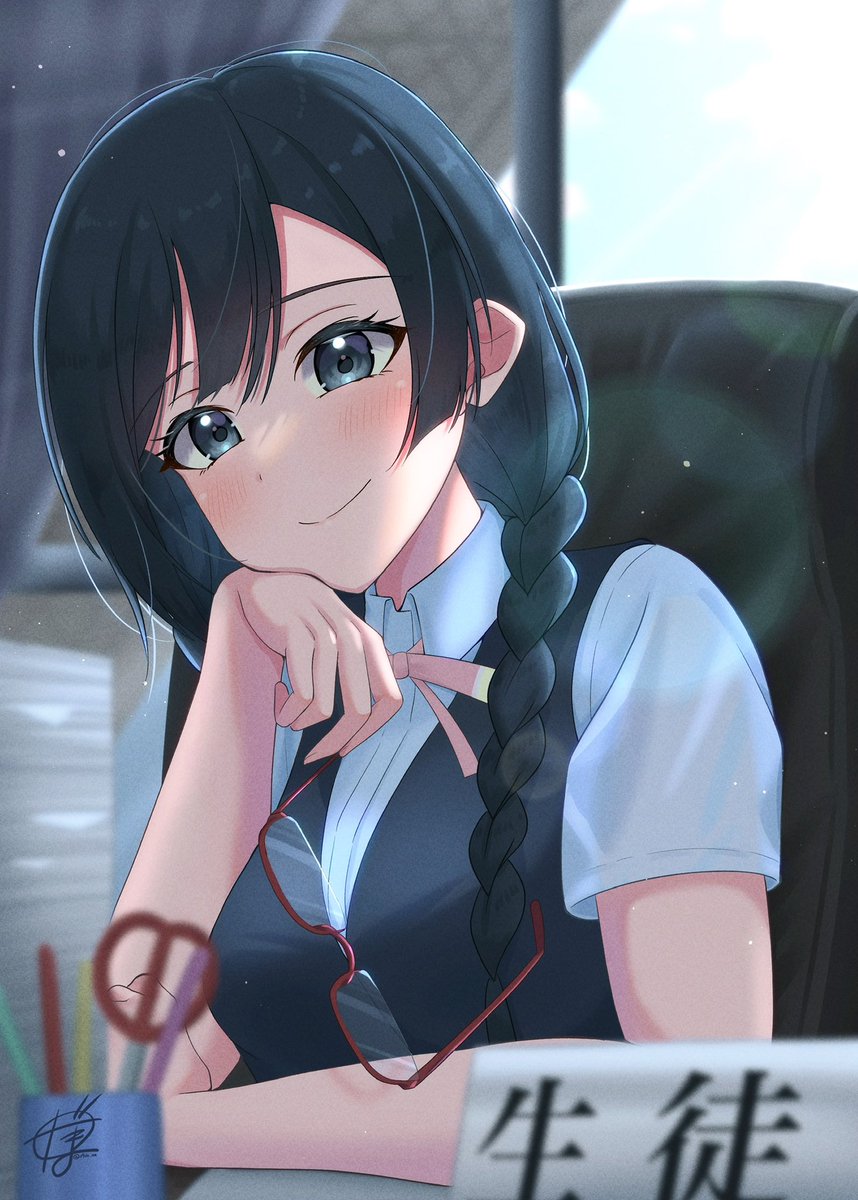 yuuki setsuna (love live!) 1girl nijigasaki academy school uniform black hair braid glasses summer uniform school uniform  illustration images