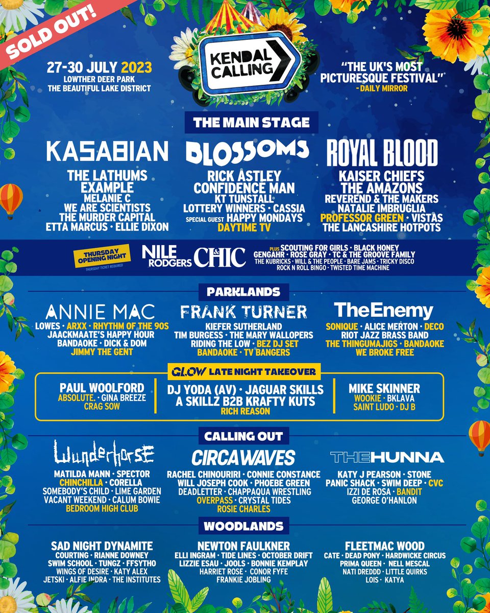 All sold out this year @KendalCalling but what a blimmin’ line-up! See you in Lake District 😎