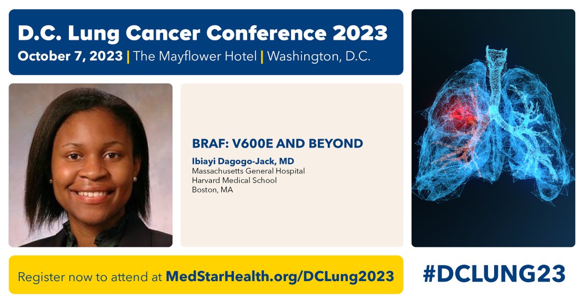 Stephen V Liu, MD (@stephenvliu) on Twitter photo Dr. <a href="/IbiayiMD/">I.DagogoJackMD</a> will discuss #BRAF (both V600E and non) in NSCLC at #DCLung23 on Saturday, October 7, 2023. How should we sequence therapy in this important subtype? New options? Full agenda, faculty and registration at: medstarhealth.org/dclung23 Dr. <a href="/IbiayiMD/">I.DagogoJackMD</a> will discuss #BRAF (both V600E and non) in NSCLC at #DCLung23 on Saturday, October 7, 2023. How should we sequence therapy in this important subtype? New options? Full agenda, faculty and registration at: medstarhealth.org/dclung23