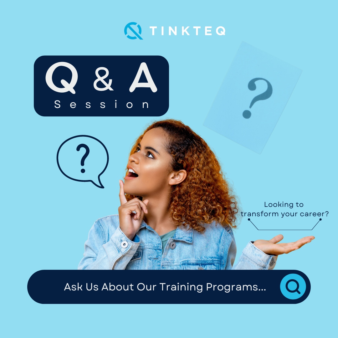tinkteq's tweet image. Have burning questions about our training program? Drop them in the comments below, and our experts will provide you with the answers you need.
#techquestions #careerintech #explore #ITConsulting