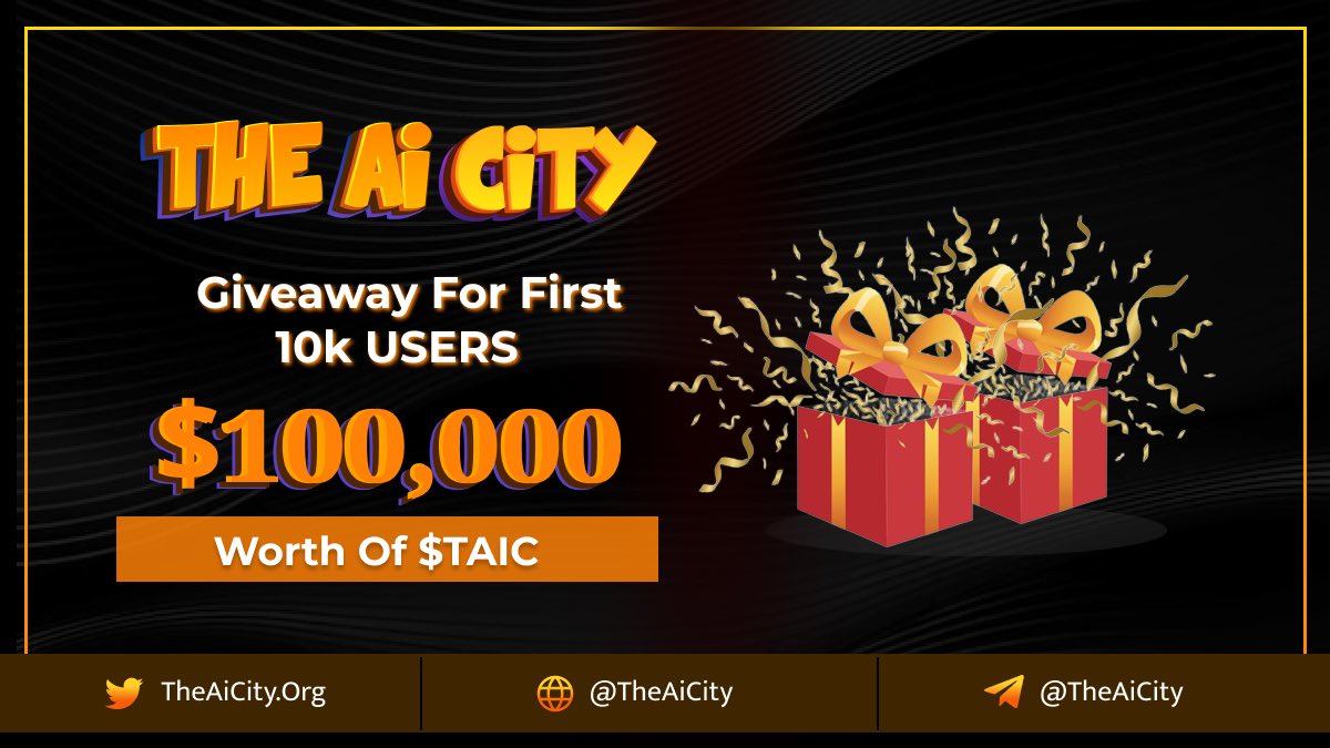 📢 @TheAiCity Biggest Airdrop Is Now Live 

Join Now - forms.gle/ewaZ3ha7qbfsjE…

🎁Prize - $100,000 $TAIC Giveaway
🏆10k Total Winners ( FCFS )
⏰Airdrop End After 10k Reach 🔥

Winner Will Be Announce After 10 Days Of End ❇️

#Airdrops #Giveaway #Bsc #IdoCommingSoon