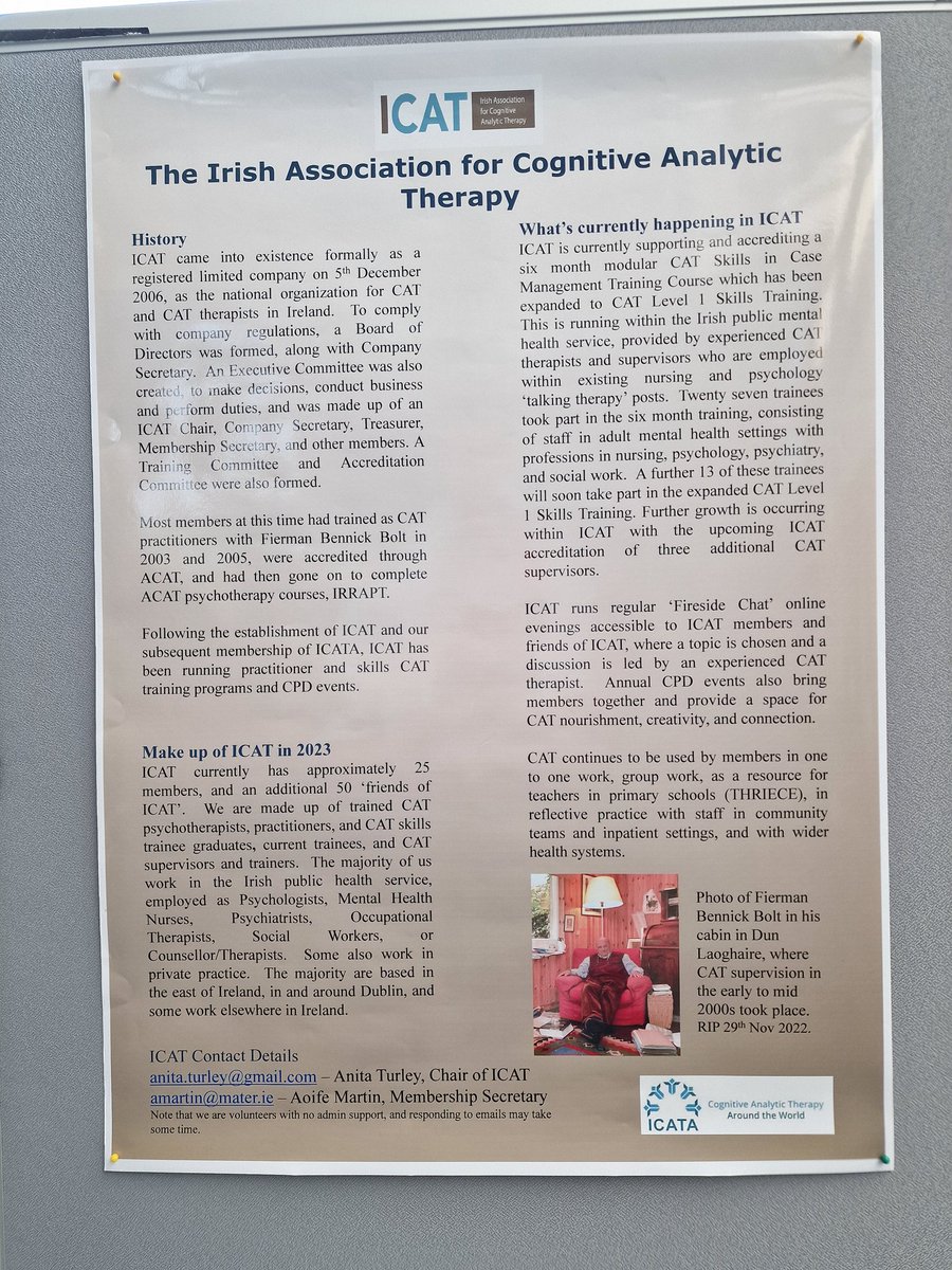 We have had a wonderful variety of workshops, small presentations & posters from across the #cognitiveanalytictherapy #community #ICATA2023 
Posters from #ICAT ... Irish Association for #CAT