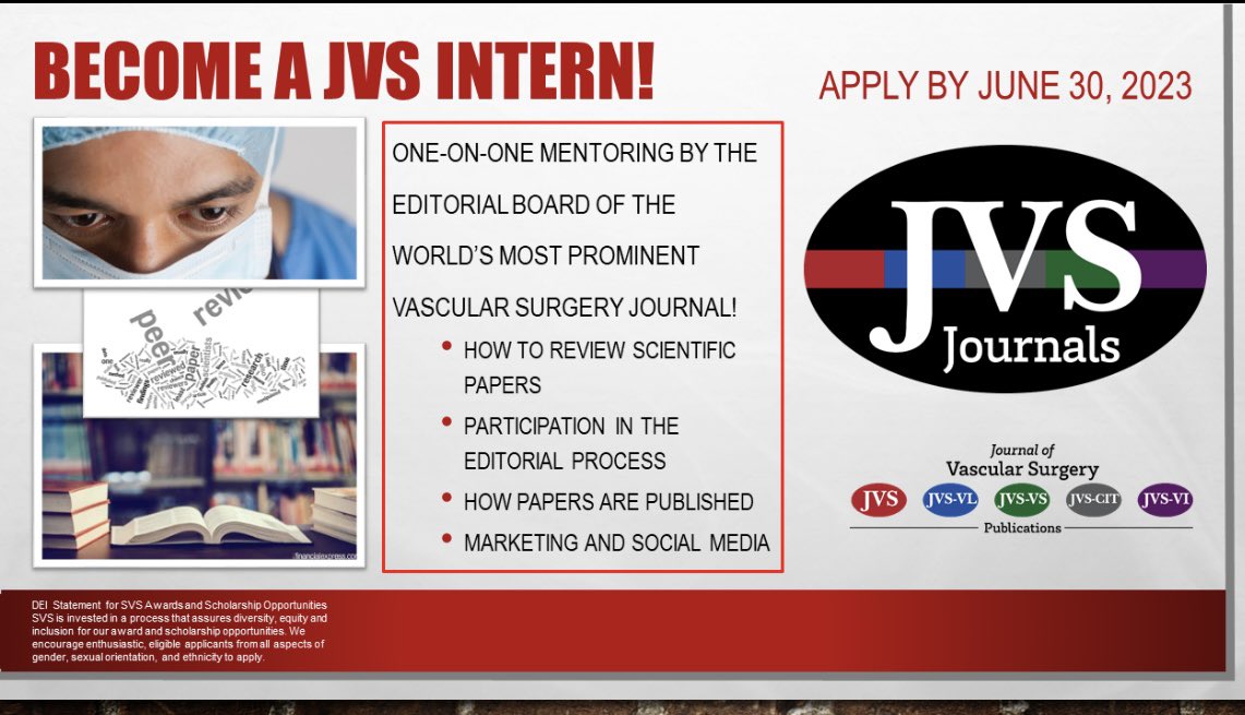 Apply to be a @JVSVL @JVascSurgCIT @JVascSurg intern! Deadline June! surveymonkey.com/r/NRK28DD