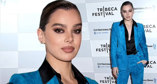 THEFUNCRUISE1's tweet photo. Steinfeld put her best fashion foot forward as she posed for photographers in a chic blue suede suit.
She tucked a plunging black silk blouse into the waistband of her tapered pants and stood on tall black heels.

#HaileeSteinfeld #Fashion #TheFunCruise https://t.co/KPGEaHSm8F