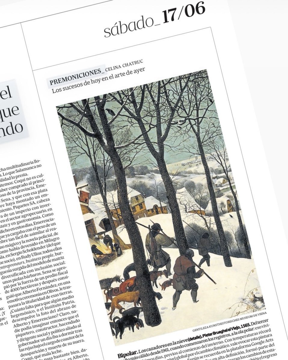 Hoy en papel: Los cazadores en la nieve (1565) de Pieter Brueghel el Viejo + #CharlyGarcía y Alicia en la película de #EduardoPla + la intervención de #FabiánBercic en un edificio de Caballito lanacion.com.ar/autor/celina-c… #arte #art <a href="/EspacioPla/">Espacio Pla</a> <a href="/elculturalsm/">elculturalsanmartín</a> <a href="/datacultura/">BA Cultura</a> <a href="/EstudioAzcuy/">Azcuy</a>