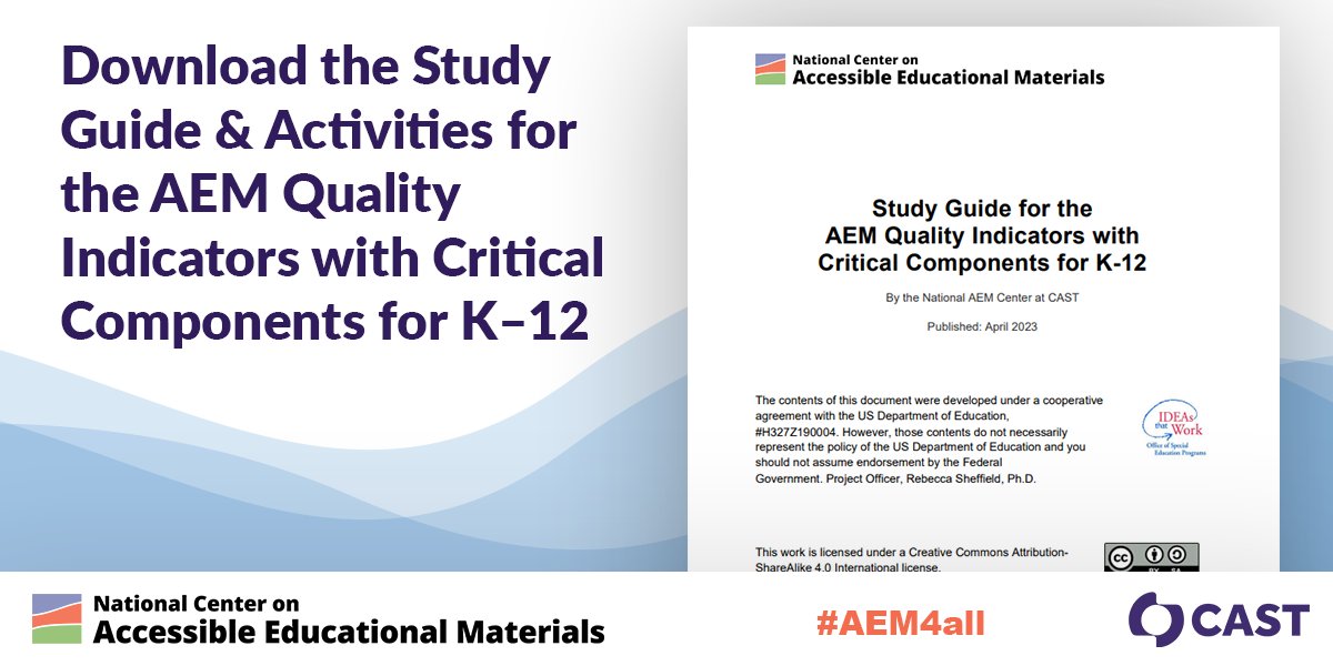 CAST_UDL's tweet image. Grab your state or district collaborative team &amp;amp; download the Study Guide &amp;amp; Activities for the AEM Quality Indicators with Critical Components for K-12 to start building your capacity for digital accessibility! ow.ly/ctfz50OOhHu #AEM4all #UDLchat #ATchat