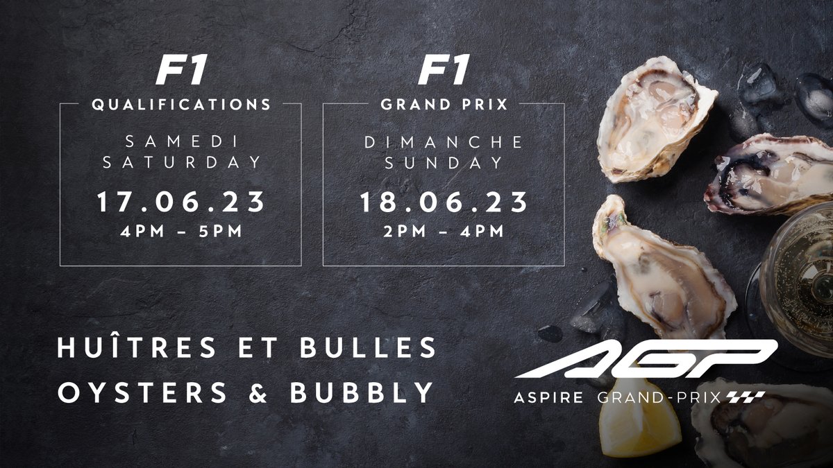 Aspire Lounges (@aspirelounge) on Twitter photo 🇨🇦 Appel aux fans canadiens de F1 🏎️ 🏁 Profitez des huîtres et des bulles gratuites ce fin de semaine!🥂🦪
📍National Bank Lounge, <a href="/yulaeroport/">YUL Aéroport international Montréal-Trudeau</a>
📍Aspire Air Canada Café, <a href="/aeroportbbishop/">Aéroport YTZ</a>
Projection samedi 📺 Qualifications 16h-17h
Projection dimanche 📺 Grand Prix 14h-16h 🇨🇦 Appel aux fans canadiens de F1 🏎️ 🏁 Profitez des huîtres et des bulles gratuites ce fin de semaine!🥂🦪
📍National Bank Lounge, <a href="/yulaeroport/">YUL Aéroport international Montréal-Trudeau</a>
📍Aspire Air Canada Café, <a href="/aeroportbbishop/">Aéroport YTZ</a>
Projection samedi 📺 Qualifications 16h-17h
Projection dimanche 📺 Grand Prix 14h-16h