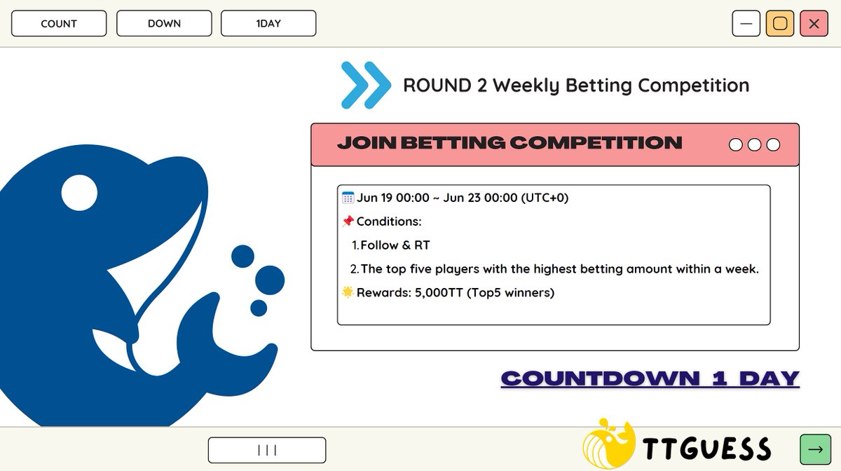ttguessofficial's tweet photo. ⏰ Tick-tock, the clock is ticking!
Just 1 day left.
#TTGuess #Weekly #Betting #Competition #Round2 https://t.co/ulszsgpIgG