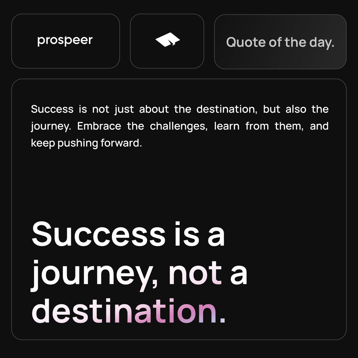 Success is a journey, not a destination. Embrace the challenges, learn from them, and keep pushing forward to reach new heights. 💪✨

#JourneyToSuccess #EmbraceTheChallenges #LearnAndGrow #TipoftheDay