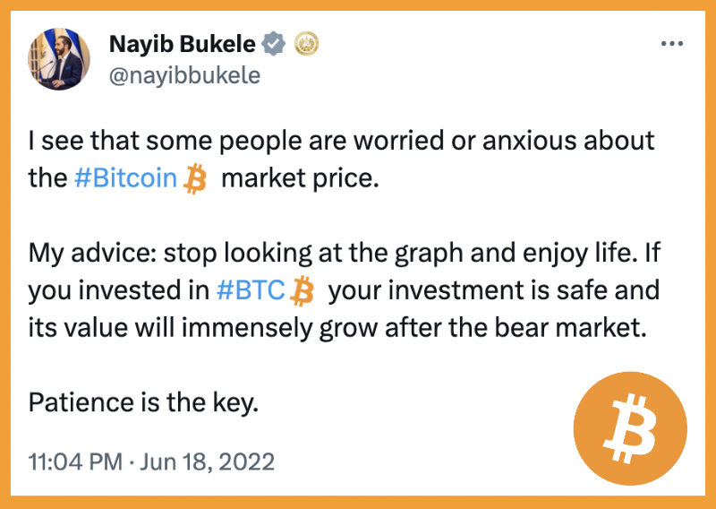 pete_rizzo_'s tweet photo. ✨ Timeless #Bitcoin advice from the President of El Salvador, 1 year ago. Keep calm and HODL on  🇸🇻 https://t.co/QRSJcgdK1d