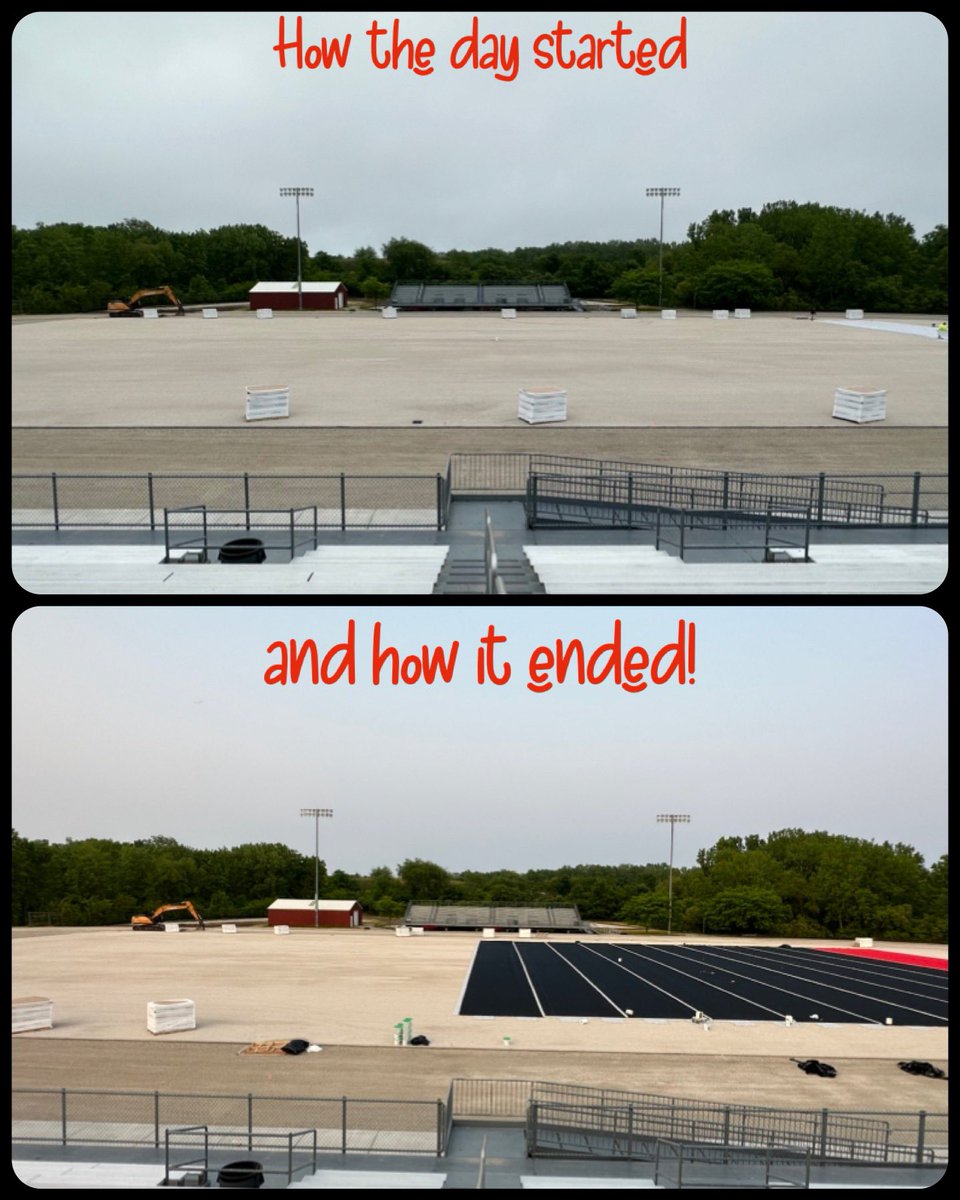 Launching a Legacy - check out the amazing progress yesterday out at Spaltholz Field as @MWSTS1 started by laying down Brock Pad from @TeamBrockUSA followed by the start of putting down one of the most unique turf designs in the country! #GoRockets #SMWay #LaunchPad #wisfb