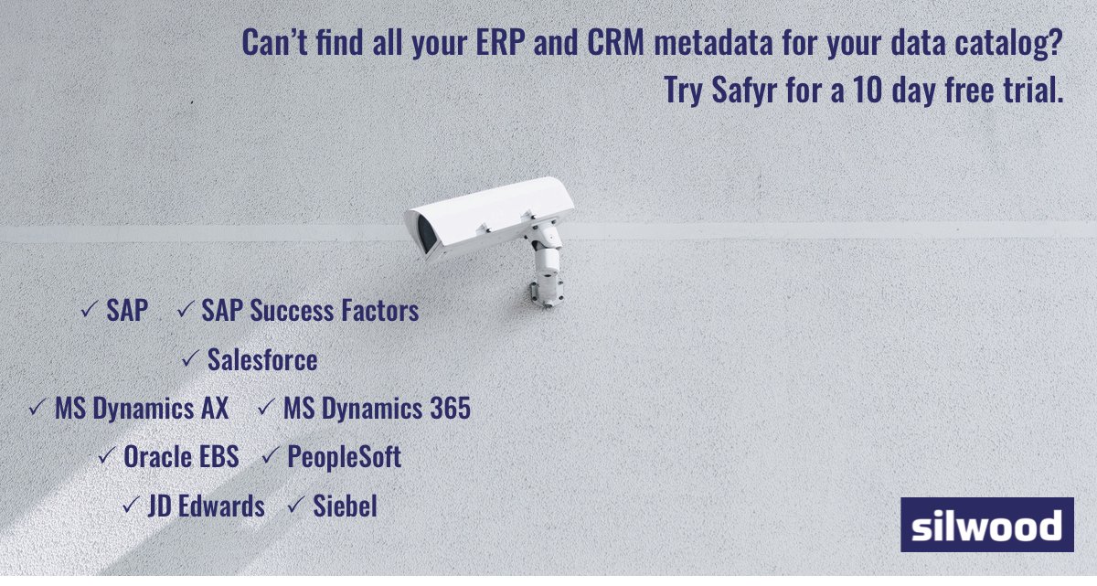 Can't find all your #ERP #CRM metadata? Try our 10 day trial with Safyr® ow.ly/Qvuy50NljeP #SAP #SAPBW #Salesforce #MSDynamics #OracleEBS #PeopleSoft #JDEdwards #Siebel