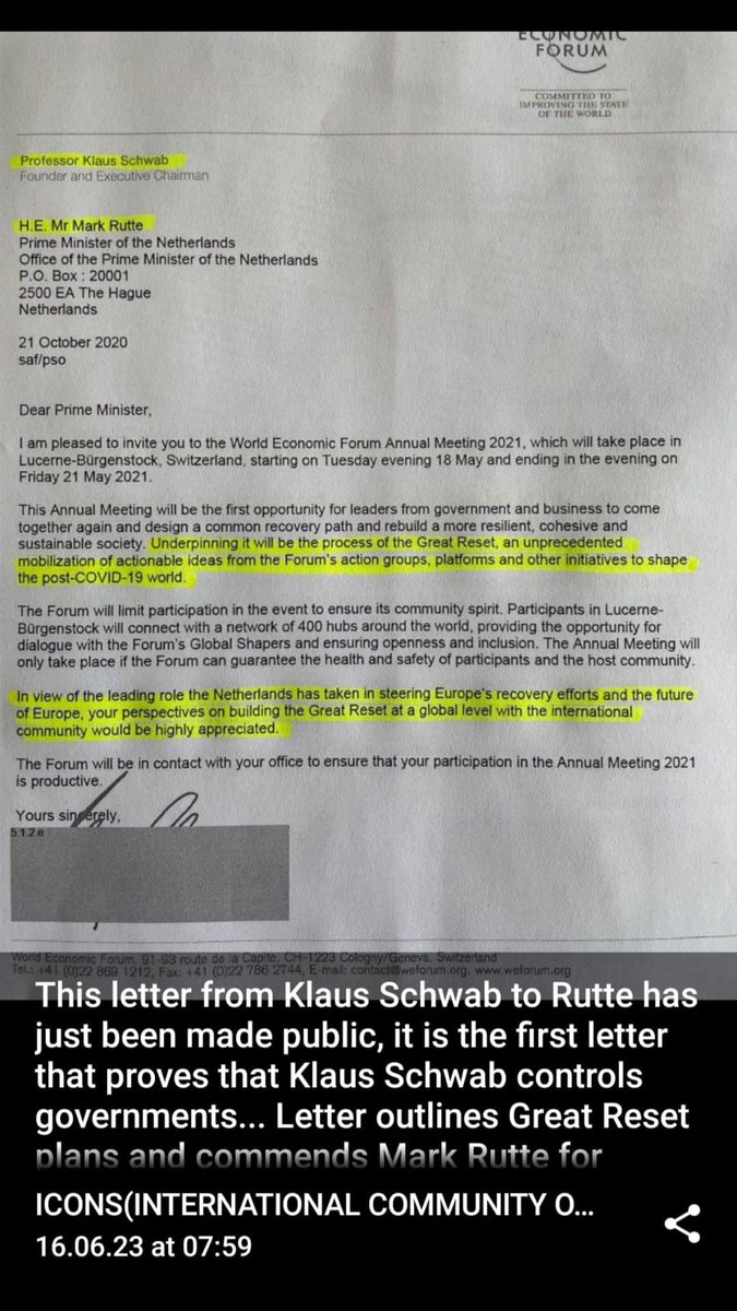 Think the GREAT RESET is just a conspiracy….?

Well not only is there a entire book written on the subject by the perpetrators of it, they also openly discuss it and it’s actually in the process of happening now. 

Here is a letter from WEF Leader & Nazi himself Klaus Schwab to…