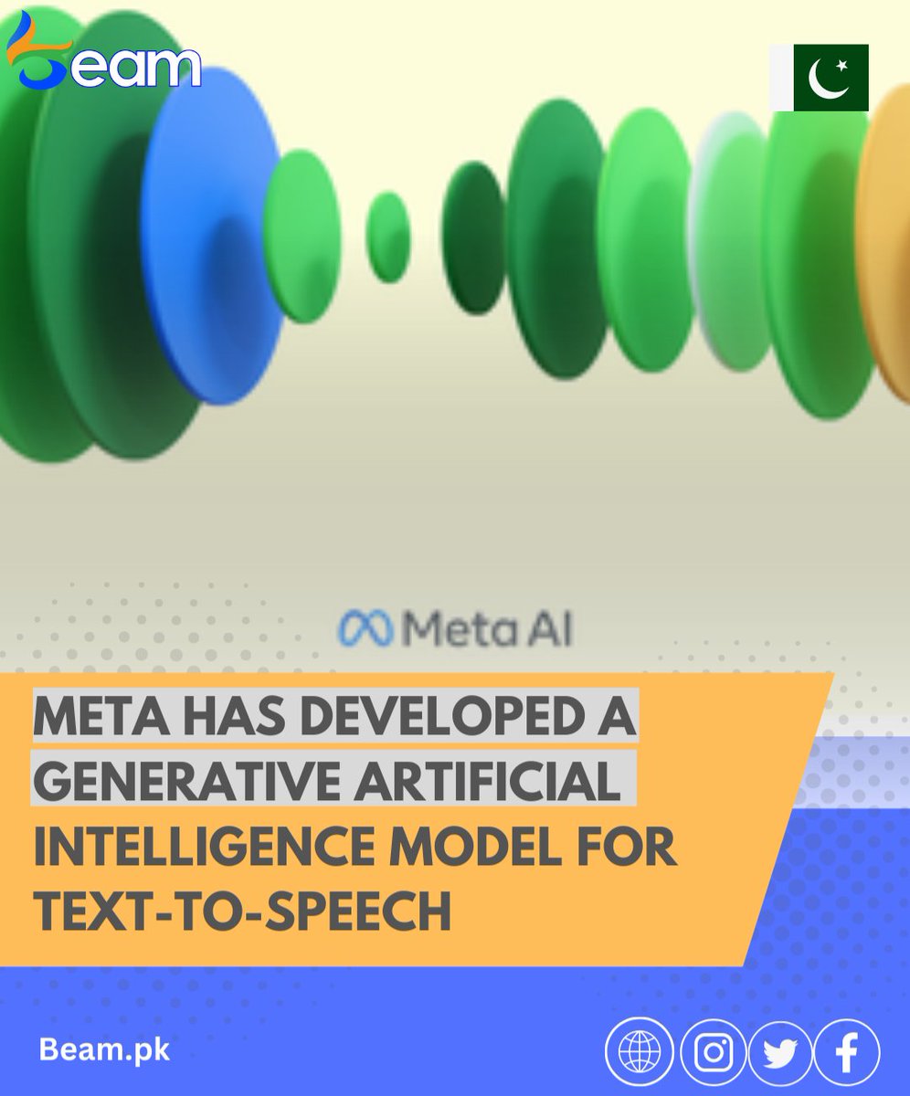BeamPakistan's tweet photo. 🎙️ Introducing Voicebox by Meta: a groundbreaking generative text-to-speech model! With 50,000 hours of training data, it brings unprecedented capabilities like noise removal, clip editing, and style transfer. 🗣️🔊 #Voicebox #AI #SpeechGeneration #Meta https://t.co/oeJjqoY4ep