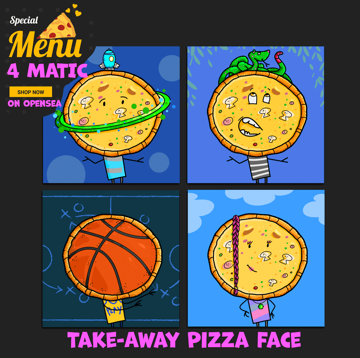 TheBlueSkyNFT's tweet image. Hi Friends our Friend @AtelierThotra
created Amazing Pizza 🍕 NFT's.
Grab one of the cheesiest slices of pizza🍕 the price is unique, over 160 hand-kneaded motifs to bite into🧀
The best #nft pizza on Opensea
opensea.io/collection/tak…
and join us on Discord:
discord.gg/s3gQUTpACc…