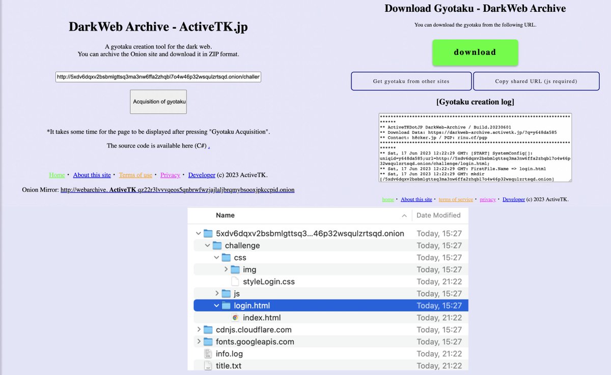cyb_detective's tweet image. darkweb-archive.activetk.jp

Free simple tool that allows you to download website files in the .onion domain zone as an archive with html, css, javascript and other files. 

#darkweb #osint