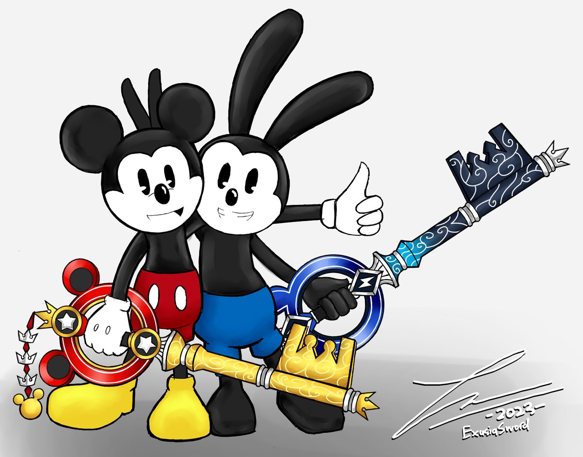 Redrawing Mickey Mouse and Oswald The Lucky Rabbit from that particular Epic Mickey promo image, along with their custom Keyblades.

#キングダムハーツ