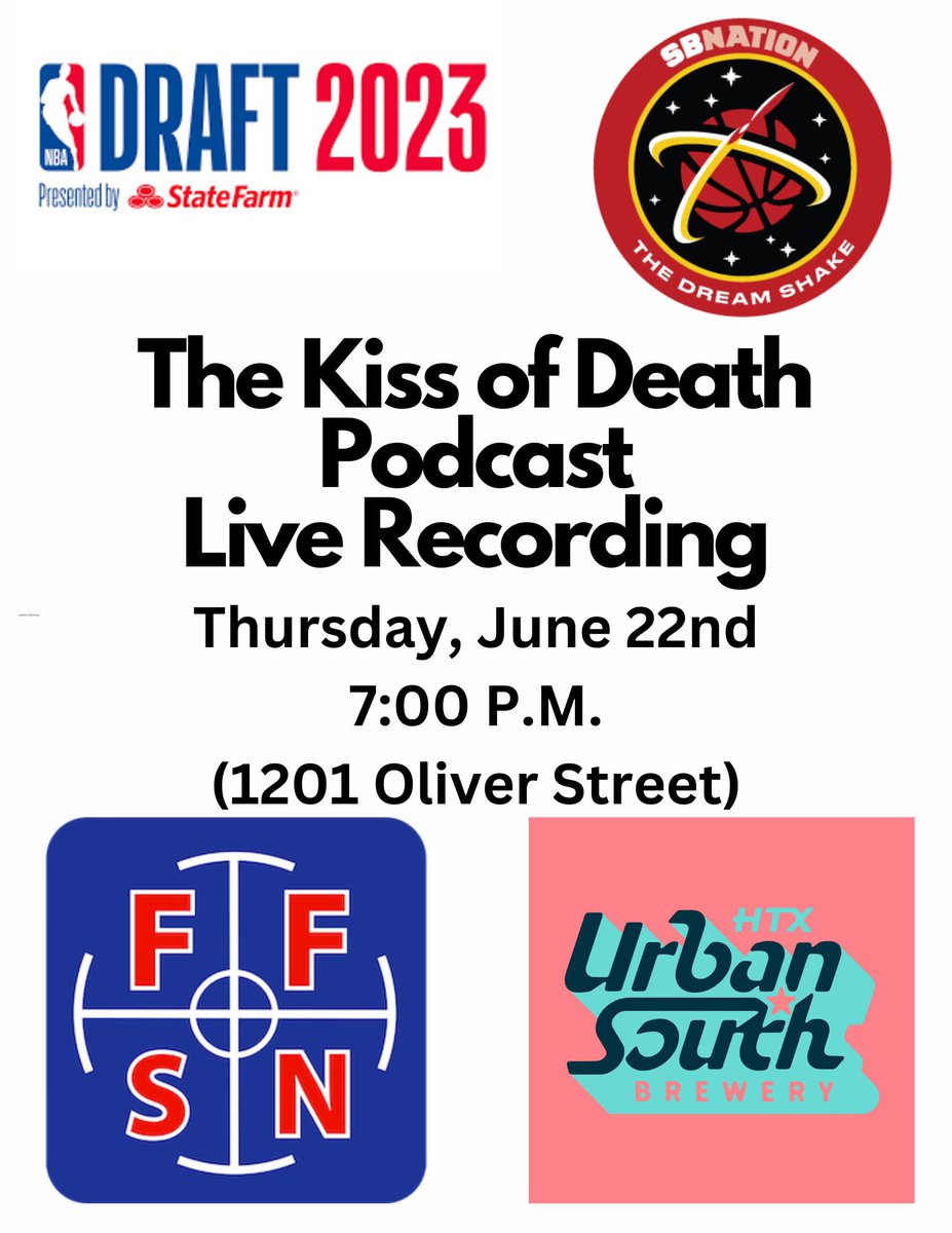 This Thursday @urbansouth_htx !!! Cannot wait to go live for the entirety of the @NBADraft !!! Our first live recording for @RocketsFFSN … JOIN US !!! #Rockets @DreamShakeSBN @FansFirstSN
