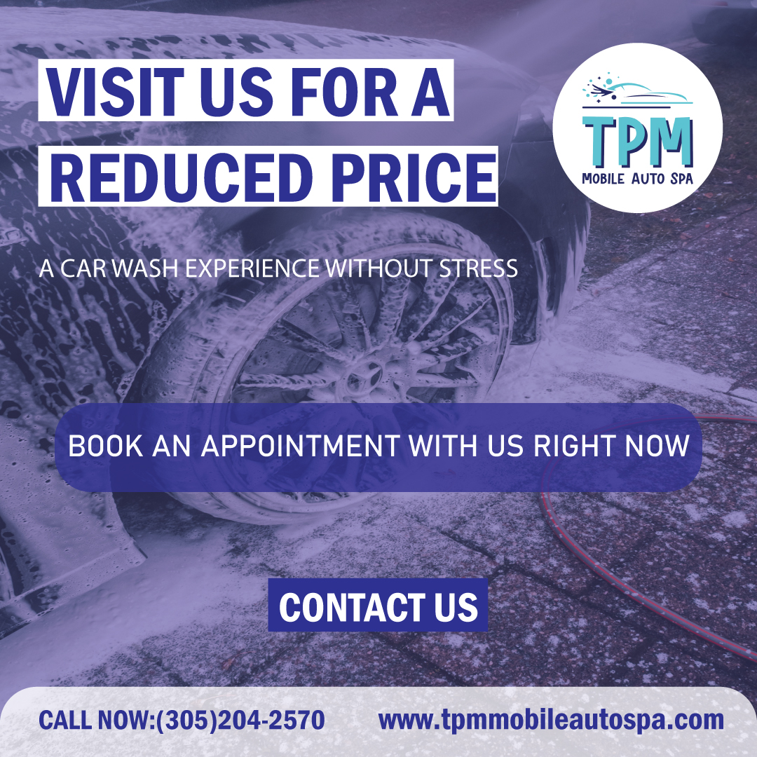 Get a spotless automobile without the trouble!🚗💦 For reduced pricing on our hassle-free vehicle wash services, visit TPM Mobile Auto Spa.
Visit us: tpmmobileautospa.com

#DiscountedPrice #CarWash #HassleFree #AutoDetailing #SparklingClean #ConvenientService #MobileAutoSpa