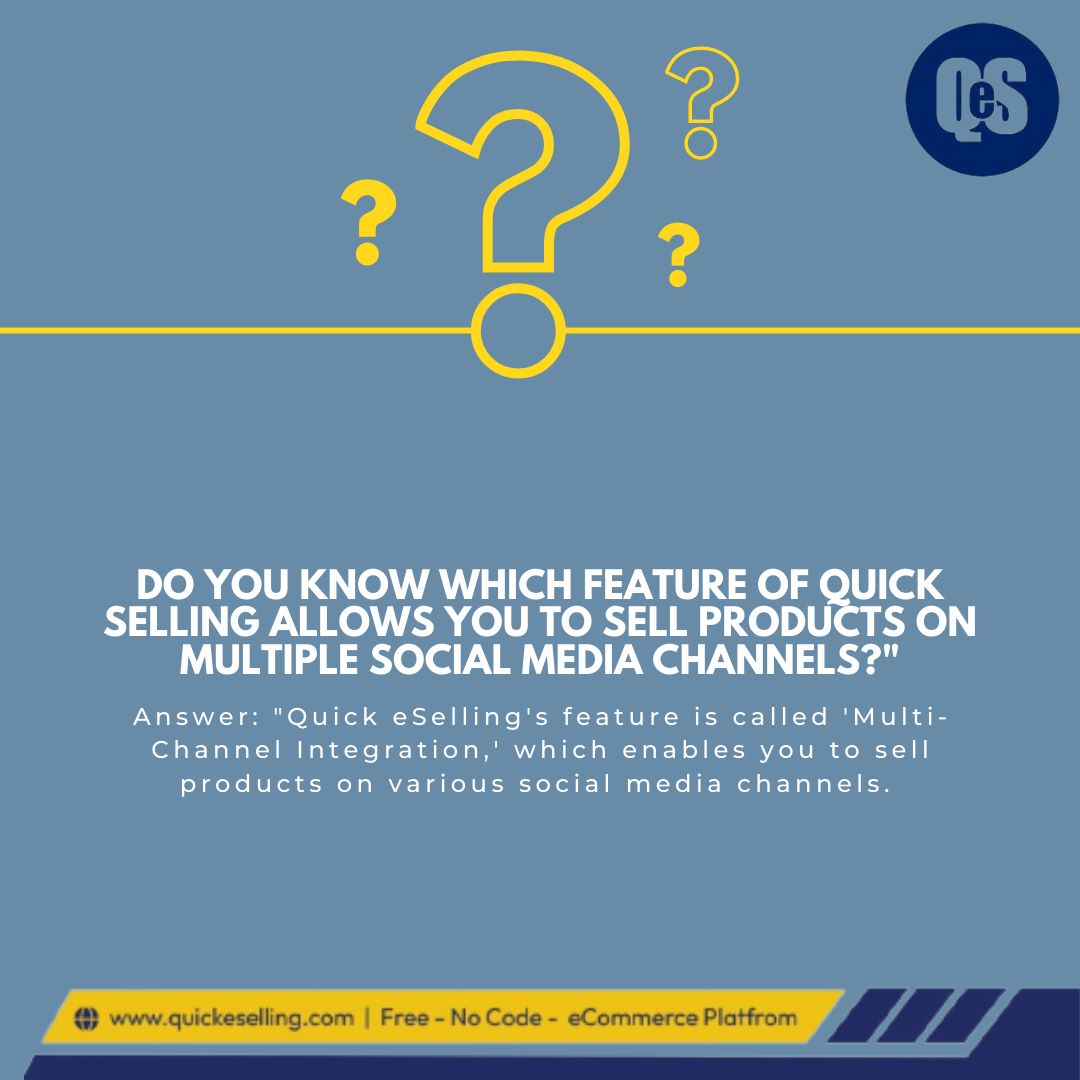 QuickeSelling's tweet image. 📢 Do you know which feature of Quick eSelling allows you to sell products on multiple social media channels? 🌐

#QuickESelling #MultiChannelIntegration #SocialMediaSelling #ExpandYourReach #BoostSales #OnlineBusinessSuccess #SeamlessIntegration #TapIntoPotential #Convenience