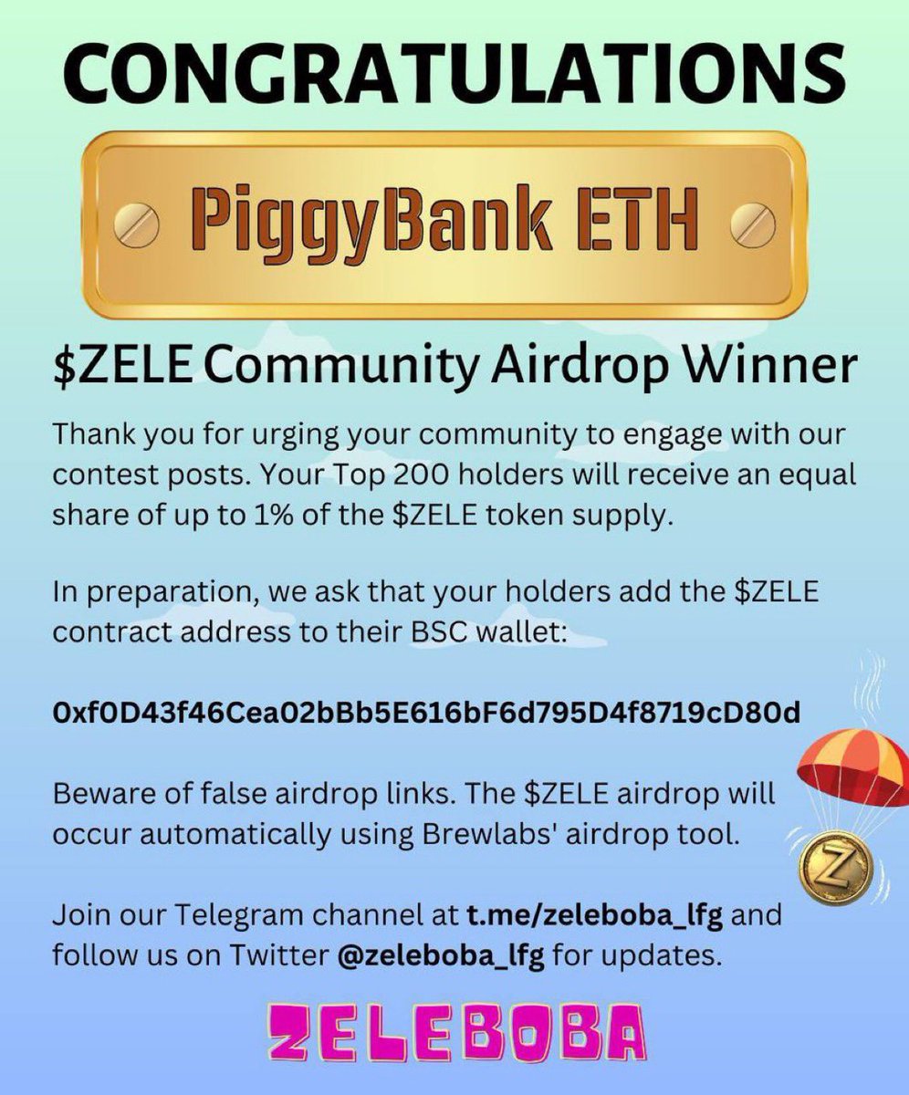 We’re proving the power of our community 💪 look what you have all made happen 👇 Raiding so hard that now the top 200 $PBANK holders get an airdrop from @zeleboba_lfg If you’re one of those wallets add 0xf0d43f46cea02bbb5e616bf6d795d4f8719cd80d To your wallet 👌 #piggybank