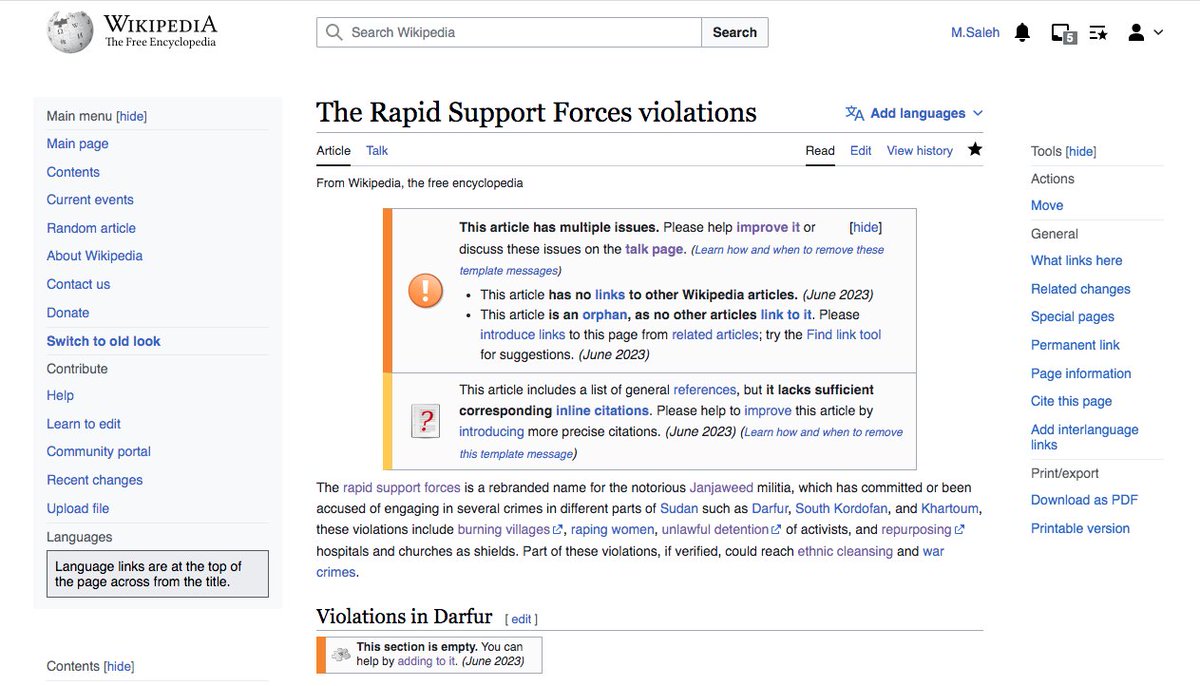 I created this #Wikipedia page to document the RSF militia violations in Sudan over the extended years, this page aims to be a central and objective updated source in several languages while adhering to Wikipedia's POV. Please help me by adding Independent links,. edit if you can