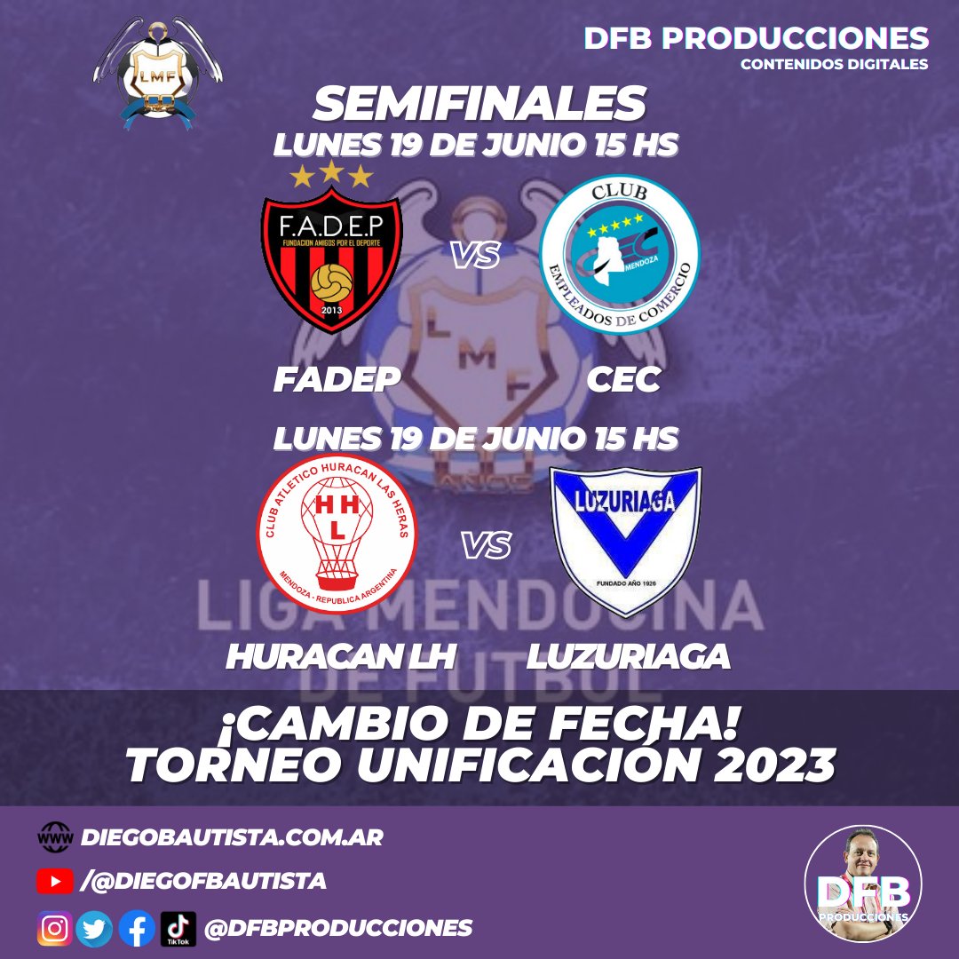 Cambio de planes: las semifinales del Torneo Unificación de la Liga Mendocina van el LUNES.

La nota completa en: diegobautista.com.ar/las-semifinale… 

#LigaMendocina #TorneoUnificación2023 #Fadep #CEC #HuracánLH #Luzuriaga #Semifinales