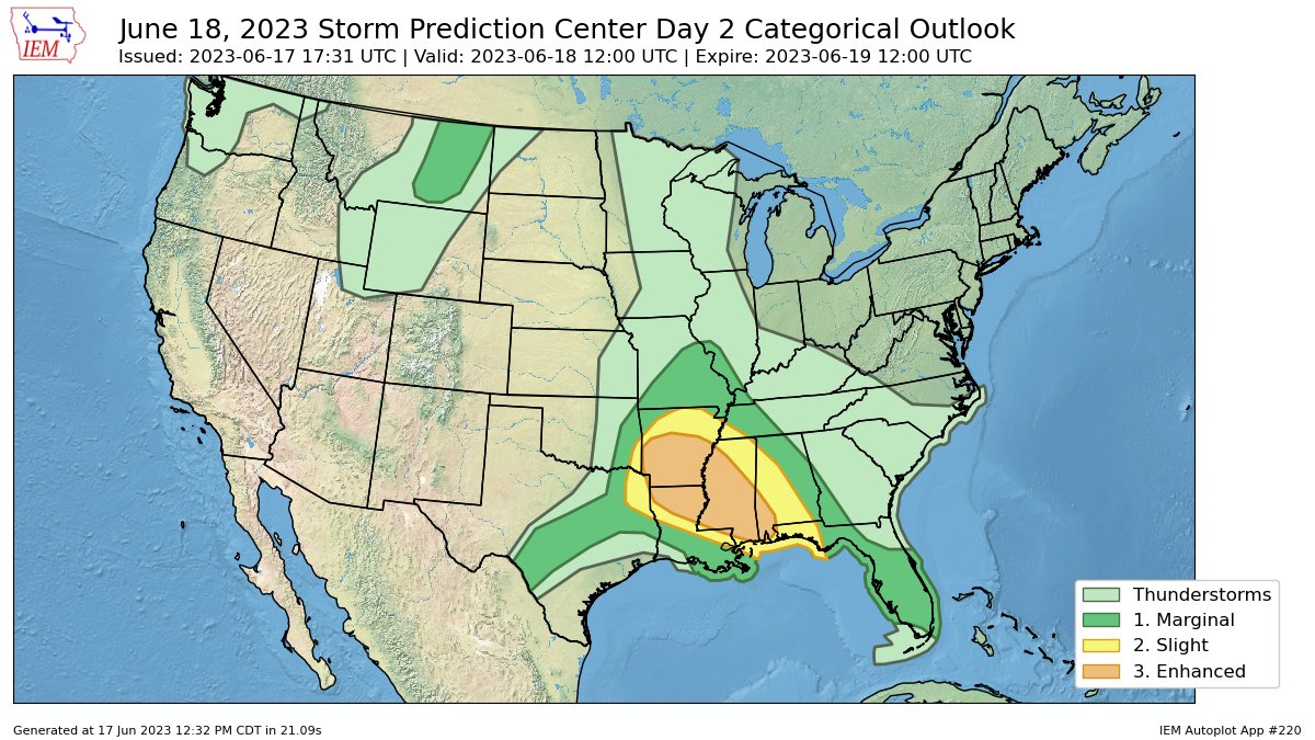The Storm Prediction Center issues Day 2 Convective Outlook at Jun 17, 17:31z spc.noaa.gov/products/outlo…