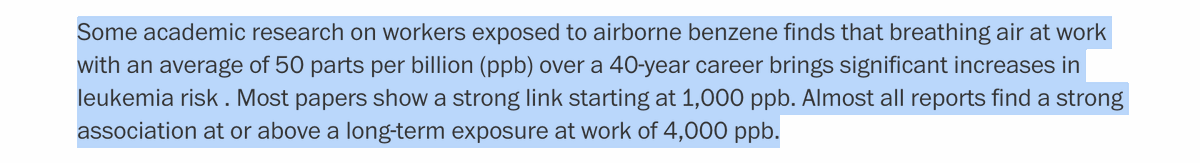 A few more points about this #benzene scare the media is trying to use to get rid of our #GasStoves.

The measurements scientists are using is ppb (parts per billion). Those exposed to benzene long term at work are the only people at real risk. We're talking 1,000 ppb and UP.