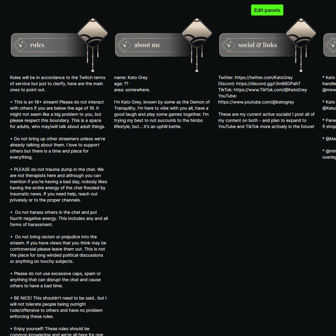 KatoGrey's tweet photo. Hello everyone! As somebody who runs his content, and the future of his content, as something that currently sustains him - it would be silly of me to not at least try out another platform that's available! I set up a kick page for my content - ran it through all the panels, setup, included all of my custom emotes from Twitch over here as well.. perhaps, in the near future, we'll try out a stream or two to unlock affiliate!

Honestly, Twitch in terms of viewership and exposure has been treating me VERY well. However.. what is life without some risks? Am I jumping to this platform in any large form? No. I highly doubt I'll achieve any sort of similar reach as I have worked for on Twitch for the last 3 years... but, you never know, right?

If you would be so kind as to drop me a follow, link underneath of this post, to show some support, it would seriously mean the world to me! 

coming from: somebody who loves content creation and connecting and meeting new people through streaming.