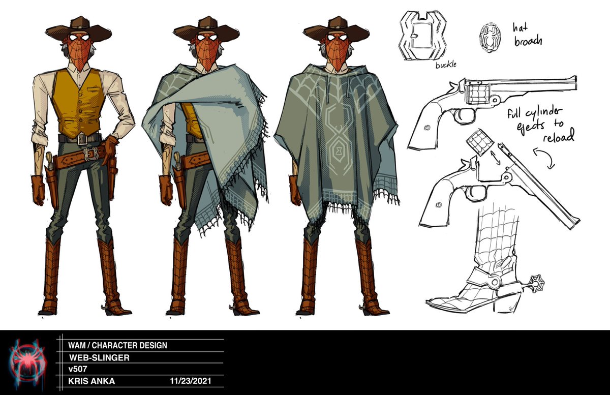 #WebSlinger was one of the most fun assignments I had. Spent months exploring all kinds of different cowboys and cowgirls until we settled on something a bit more classic. This is one of the characters I spent a lot of time getting the details right. #AcrossTheSpiderVerse