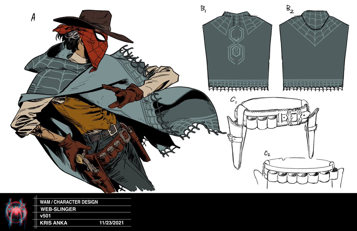 #WebSlinger was one of the most fun assignments I had. Spent months exploring all kinds of different cowboys and cowgirls until we settled on something a bit more classic. This is one of the characters I spent a lot of time getting the details right. #AcrossTheSpiderVerse