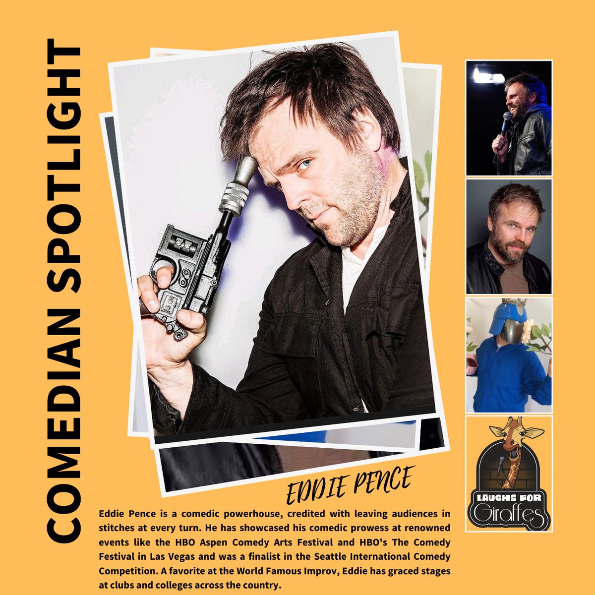 Laughs4Giraffes's tweet photo. 🎭Comedian Spotlight: Eddie Pence🌟
Get ready to ROFL with the hilarious Eddie Pence! Follow @eddiepence for a daily dose of laughter and catch him live at Laughs for Giraffes. Don't miss this comedy extravaganza while supporting wildlife conservation!🦒https://t.co/oh3TrmnaFt https://t.co/JI6I0HL8FE