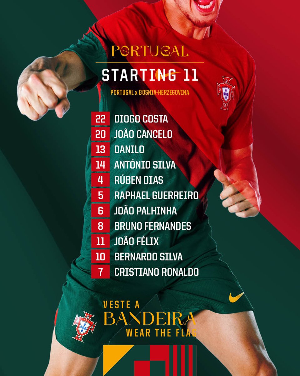 selecaoportugal's tweet image. O nosso 11 inicial para o jogo de hoje! #VesteABandeira