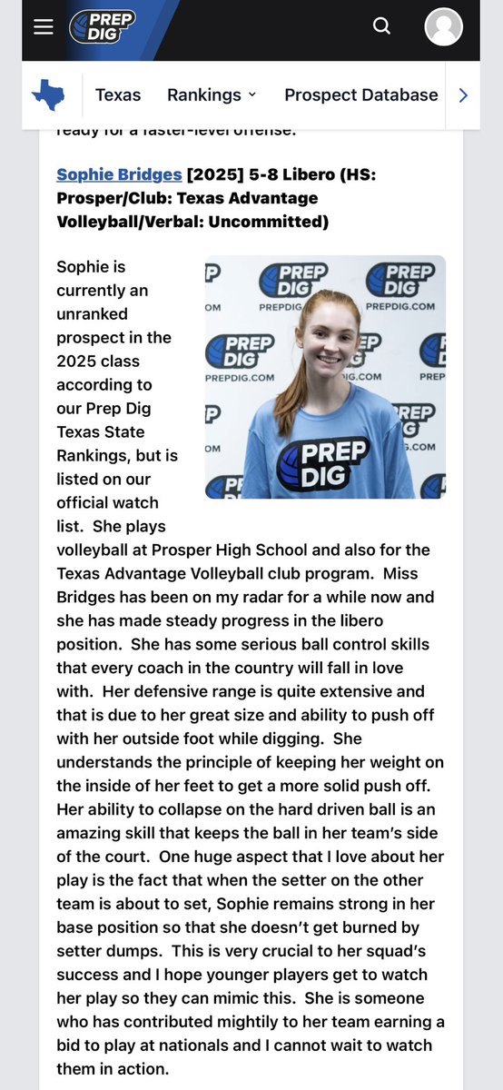 Thank you @PrepDigTX for your support!! Love this write up! Can’t wait to leave everything on the court with my team in Chicago @usavolleyball Girls junior National Championship! @prospervb @TAVVolleyball