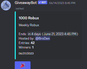 BrobotStudios's tweet photo. 1000 Robux Giveaway!!!
Only 4 days left!
To Enter:
・Like + Retweet 
・Follow Me 
・Join the Discord and hit the party hat in the giveaway channel https://t.co/J69hGUcaJS

Winners DMed
#ROBLOX #ROBLOXDev #robloxgiveaway #robuxgiveaway #robuxgiftcard #FreeRobux #robuxcodes https://t.co/ekG92QyLTz