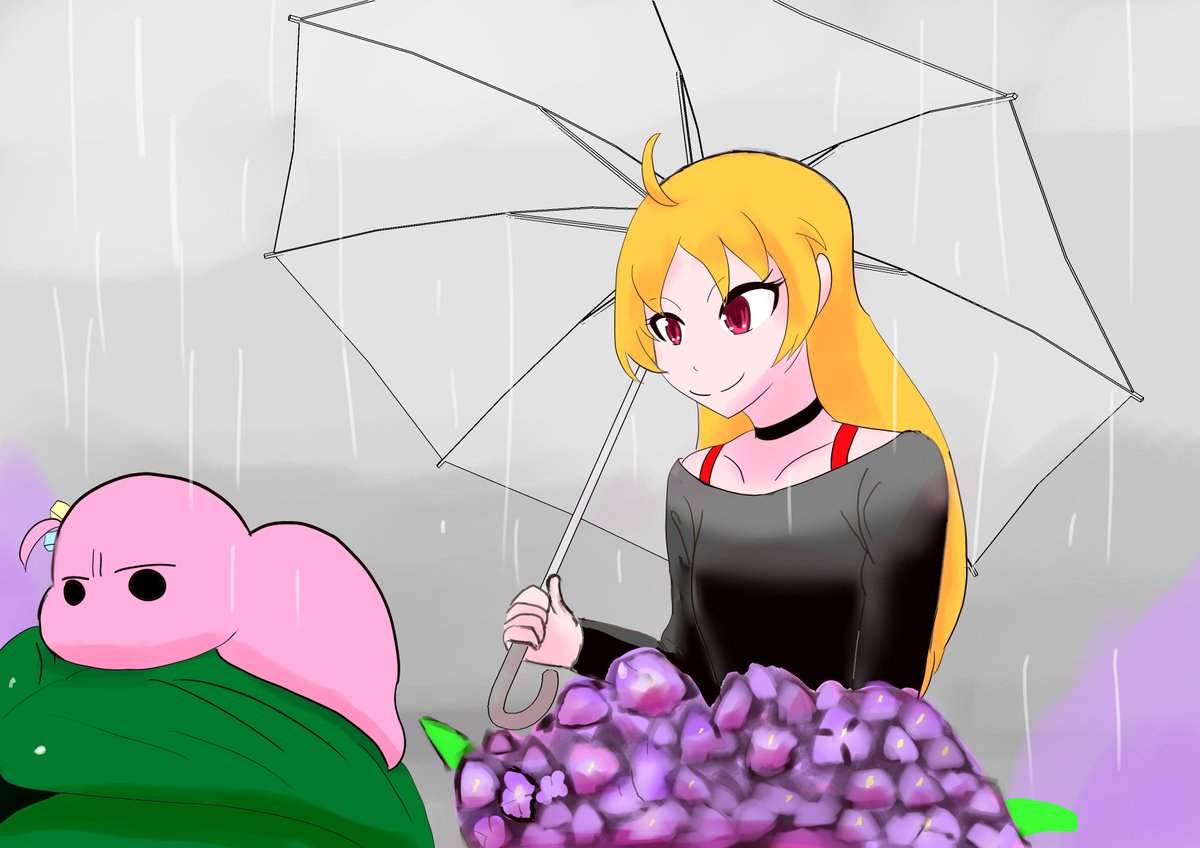 gotou hitori rain blonde hair umbrella flower hydrangea long hair 1girl  illustration images