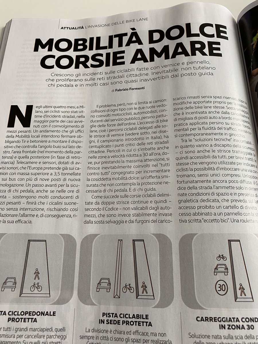 Ancora su #quattroruote di giugno: piste ciclabili, quelle giuste e quelle pericolose, che i ciclisti stessi contestano