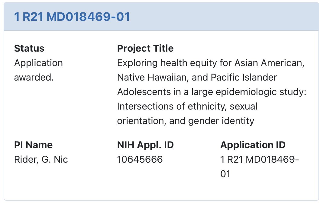 G. Nic Rider (@g_nic_rider) on Twitter photo I have no words to describe how I feel about getting my first NIH grant on this topic! Let’s do this change making work! Lou Felipe, <a href="/kevinnadal/">Kevin Nadal, Ph.D.</a> <a href="/DrAmyGower/">Amy Gower</a> <a href="/DrRyanJWatson/">Ryan J. Watson</a> Marla Eisenberg, <a href="/aaopmn/">Asian American Organizing Project (AAOP)</a> I have no words to describe how I feel about getting my first NIH grant on this topic! Let’s do this change making work! Lou Felipe, <a href="/kevinnadal/">Kevin Nadal, Ph.D.</a> <a href="/DrAmyGower/">Amy Gower</a> <a href="/DrRyanJWatson/">Ryan J. Watson</a> Marla Eisenberg, <a href="/aaopmn/">Asian American Organizing Project (AAOP)</a>