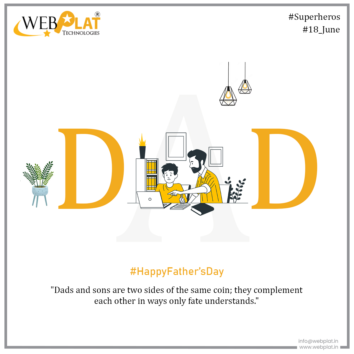 On behalf of the entire Webplat Family, we wish all fathers a Happy Father's Day. Your role as a provider, mentor, and friend is truly invaluable. May your day be filled with love, laughter, and cherished memories.
.
.
.
#happyfathersday #fathersday #Fathers #dad #wishes #family