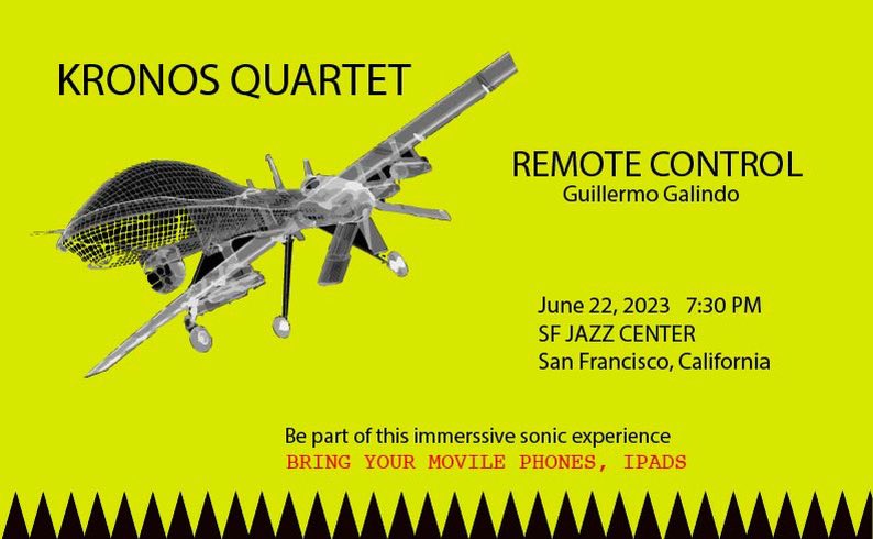 @kronosquartet playing Remite Control by guillermo galindo.
Don’t forget your mobile phones,
Ipads and digital surfaces.
Be part of these immersive experience !!
#experimentalmusic
#soundart 
#politicalart