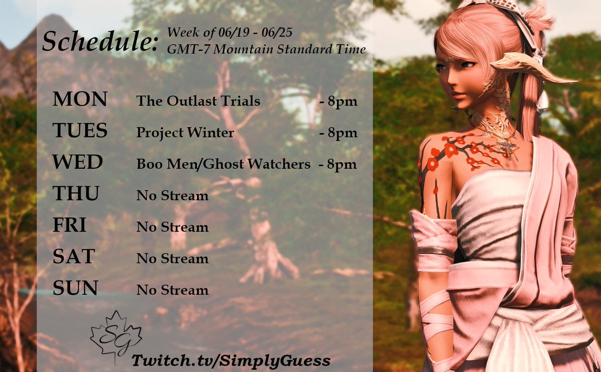 SimplyGuess's tweet photo. Upcoming schedule for the week :D

#twitchaffiliate https://t.co/CBaNgaMrzR