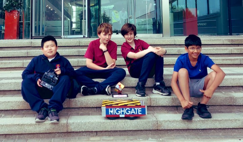 Yr7 robotics team; Maximus, Felix, Dylan and Zen had a great day at the Rampaging Chariot’s regional competition at @Leonardo_UK headquarters. They picked up the Bright Spark award and came 2nd in the tug of war challenge. Good time was had by all. Thank you Mr E 👍.