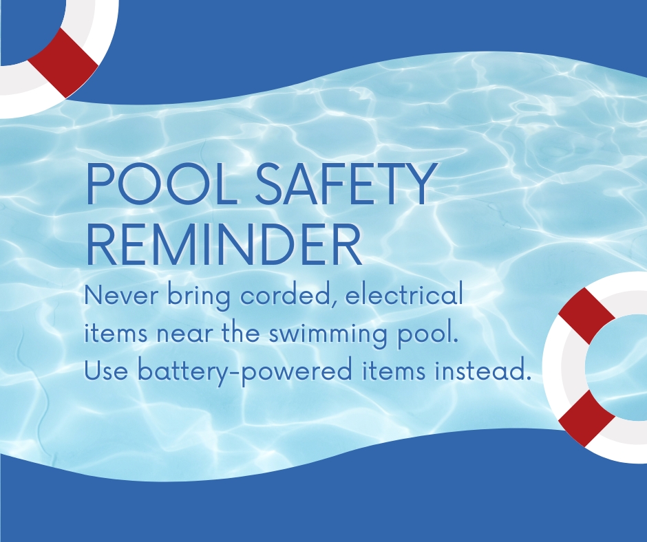 We hope you’re staying cool out there! If you’re taking a dip in the pool, remember that water and electricity never mix. Stay safe and have some fun in the sun. 😎 #SummerSafety