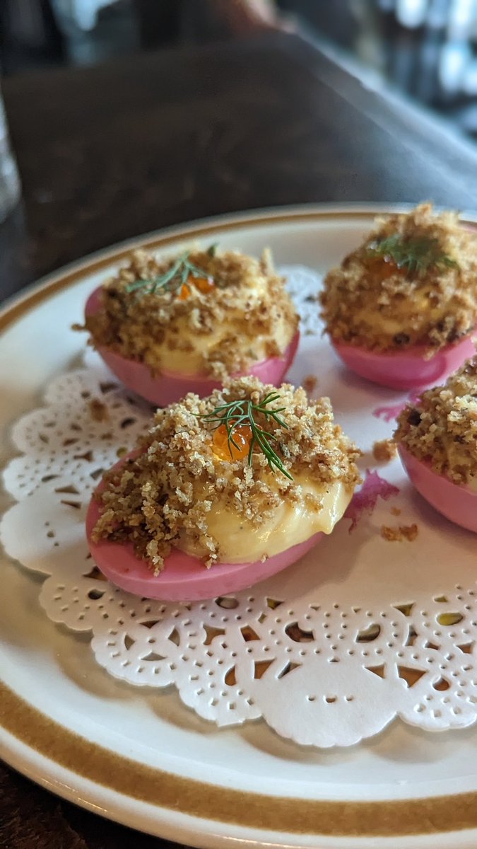Dan Clapson (@dansgoodside) on Twitter photo Am I still thinking about the borscht devilled eggs I ate at <a href="/RainDogBar/">Rain Dog Bar</a> 3 days ago? Yes. ⭐⭐⭐⭐⭐ Am I still thinking about the borscht devilled eggs I ate at <a href="/RainDogBar/">Rain Dog Bar</a> 3 days ago? Yes. ⭐⭐⭐⭐⭐