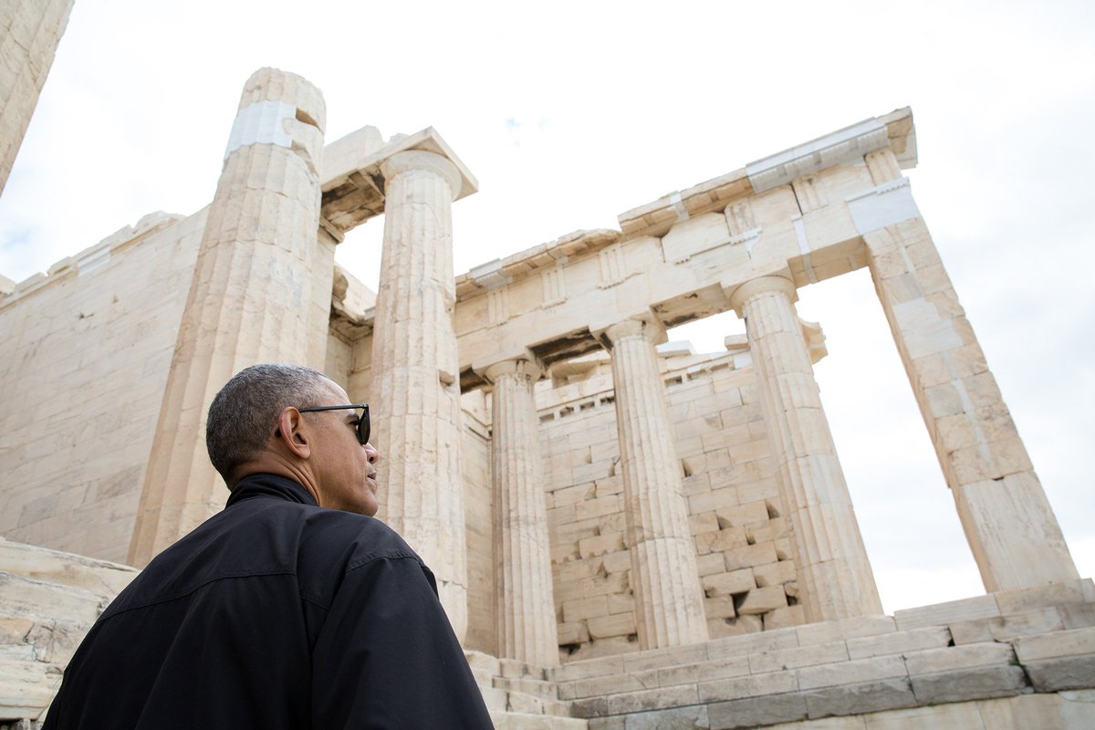 Barack Obama, the 44th President of USA, in Athens Acropolis, today. Former  US president Barack Obama and his wife Michelle are holidaying on the  Greek island of Antiparos, after flying in on Friday afternoon.

lnkd.in/dVU7vs-P