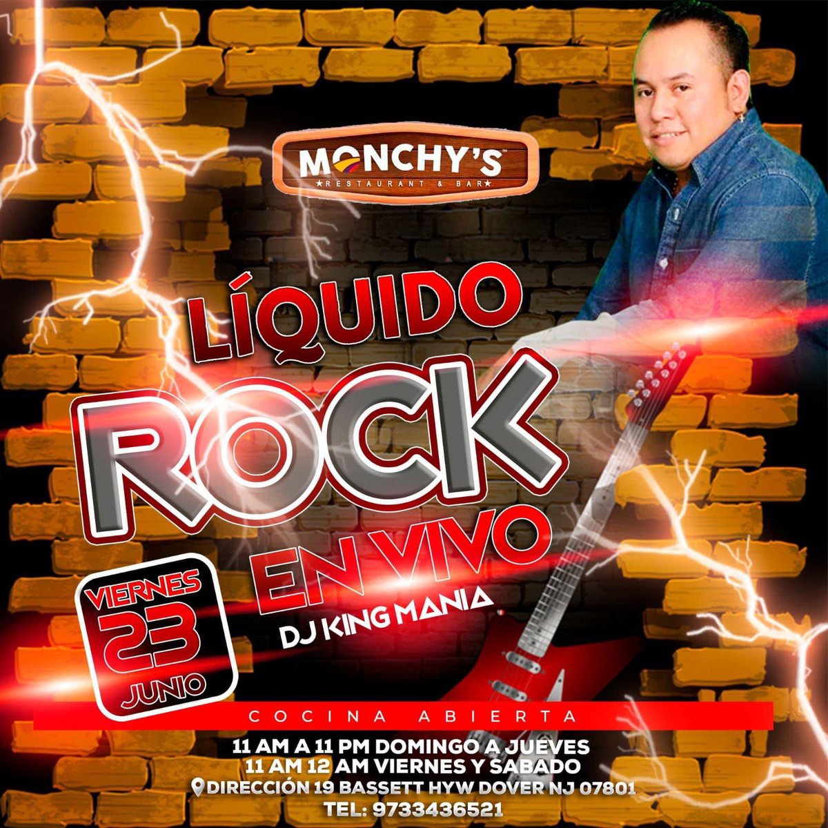 Líquido Rock este viernes 23 de Junio en Monchy's Colombian Grill Dover, NJ.  This Friday, June 23rd!