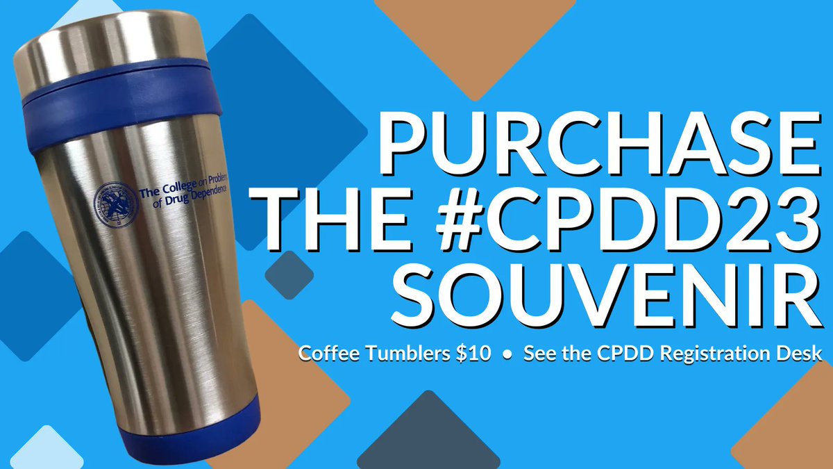 Purchase your #cpdd23 Coffee Tumbler from the conference registration desk on the Plaza Concourse level, accessible by escalator from the hotel lobby, or by elevator from either hotel tower. These souvnirs are $10 and you can make your purchases during Registration Hours!