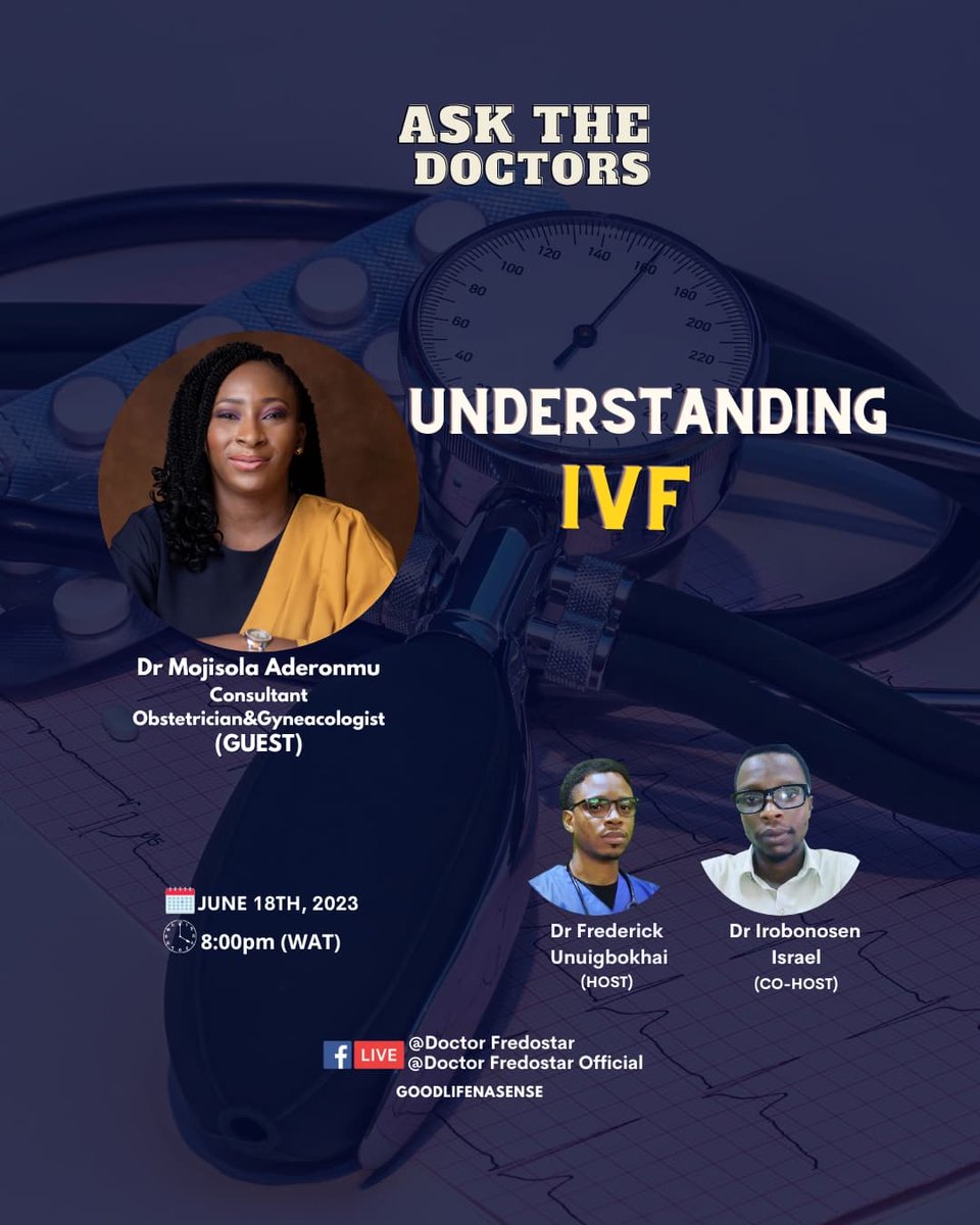 Doctorfredostar's tweet photo. Understanding IVF on #askthedoctors tomorrow 18:06:2023 by 8pm WAT

https://t.co/YowWeyqntS https://t.co/KhYf6o2hWc