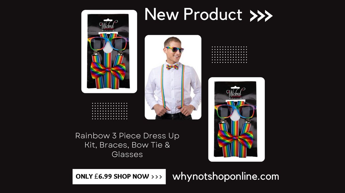 🌈 Show your pride with our Gay Pride Rainbow 3 Piece Dress Up Kit! 🌈🎩🕶️
#GayPrideFashion #RainbowFashion #DressUpKit #Braces #BowTie #Glasses #LoveIsLove #PrideMonth #LGBTQ+ #Equality #FashionWithPurpose #StandOutWithPride #ExpressYourTrueColors #PartyReady